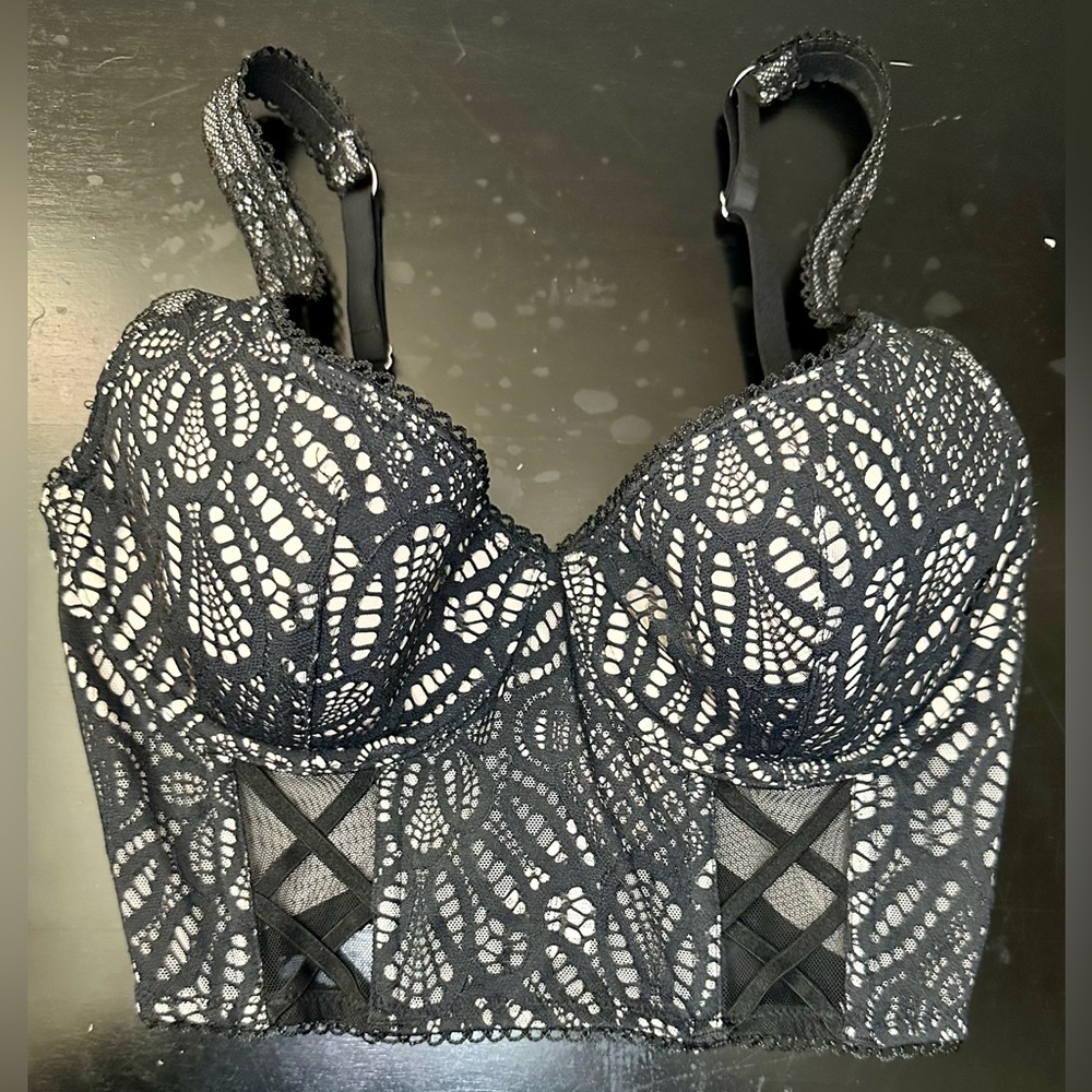 Victoria’s Secret Womens Dream Angels Longline Balconette Corset Bra Black 34C